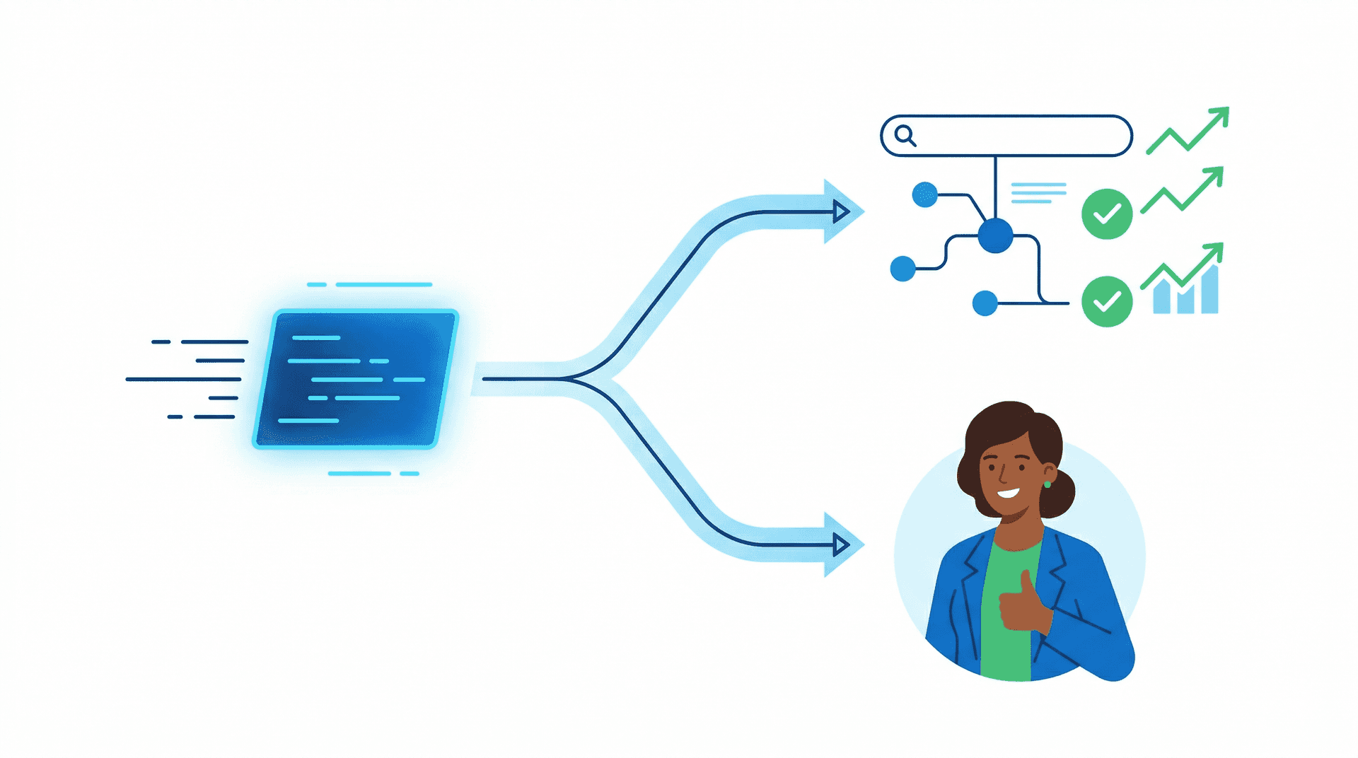 one satisfying an ATS search algorithm and another impressing a human recruiter with a thumbs-up.