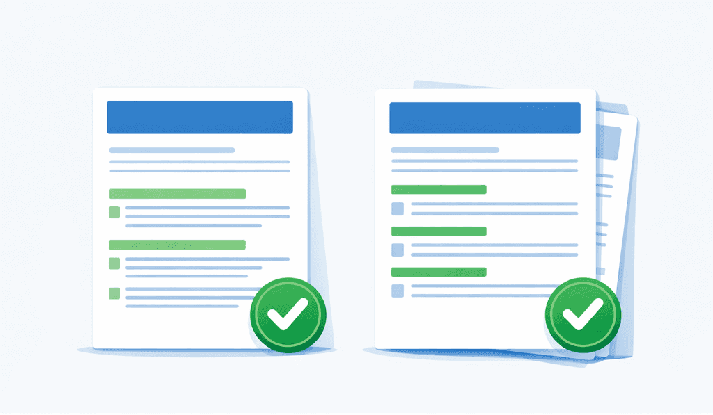 One page vs two page resume comparison both ATS compatible  in 2026 depending on experience level