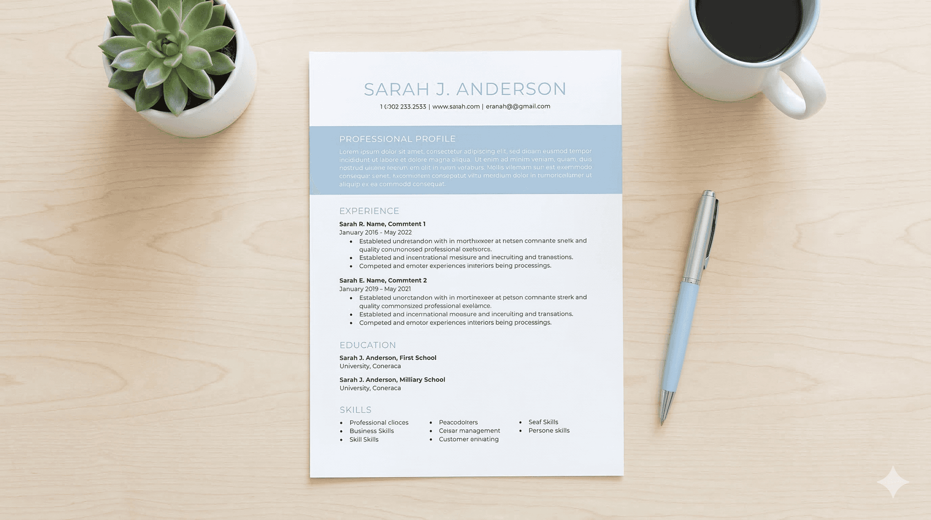 Resume document with keywords highlighted in yellow including Python Salesforce and SEO
