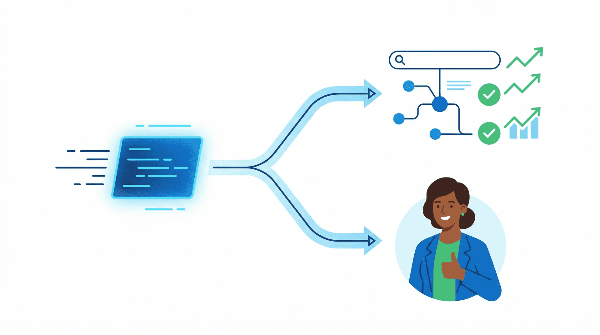 one satisfying an ATS search algorithm and another impressing a human recruiter with a thumbs-up.