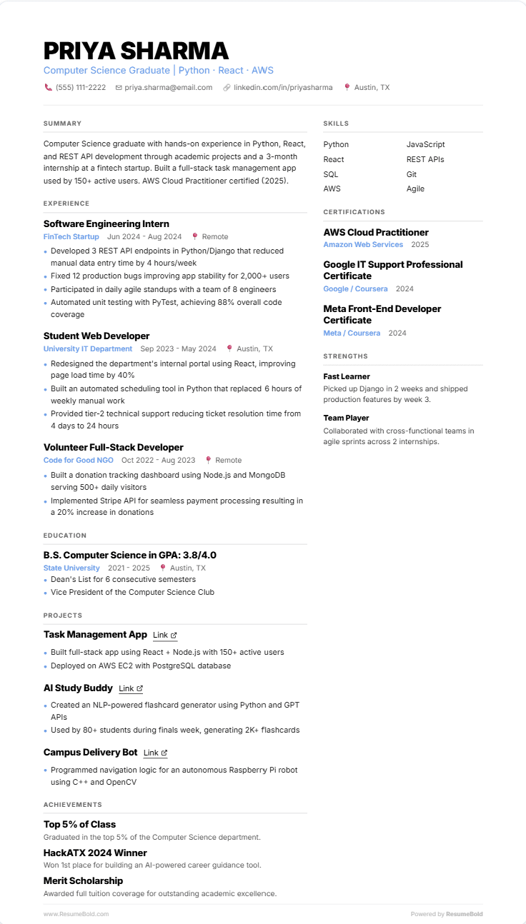 Modern ATS resume template preview