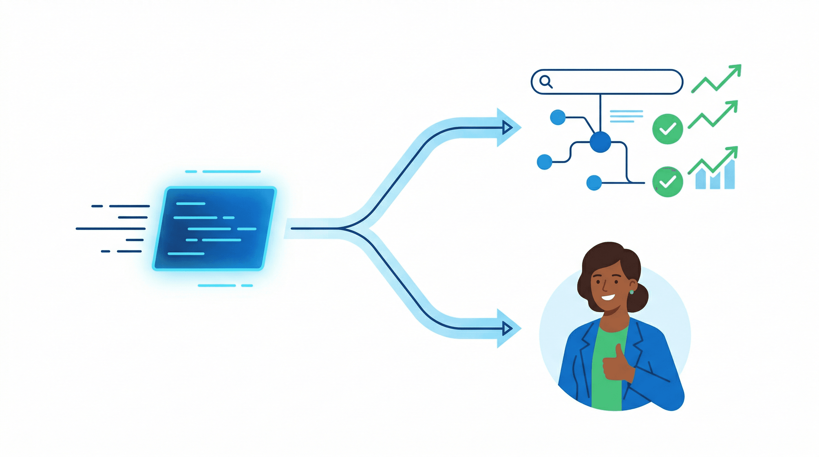 one satisfying an ATS search algorithm and another impressing a human recruiter with a thumbs-up.