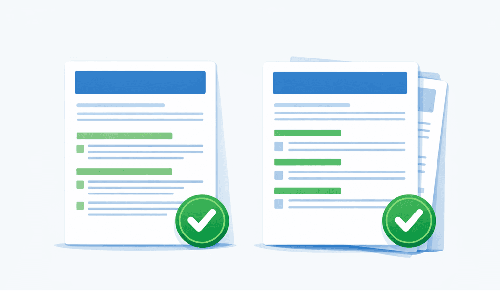 One page vs two page resume comparison both ATS compatible  in 2026 depending on experience level