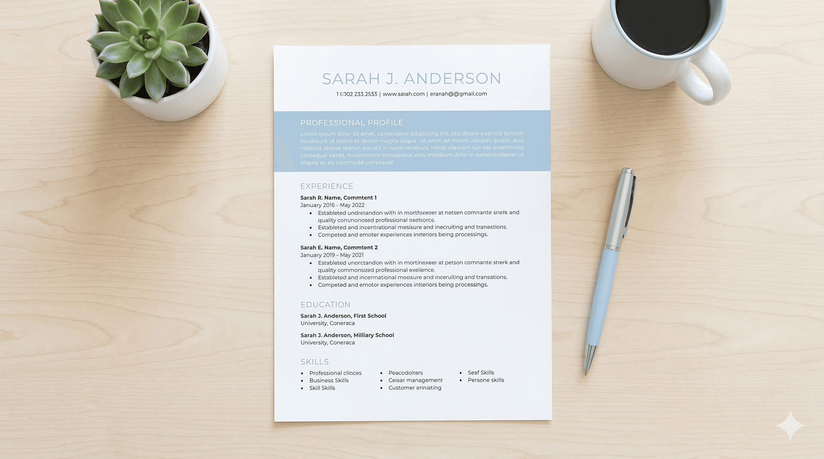 Resume document with keywords highlighted in yellow including Python Salesforce and SEO