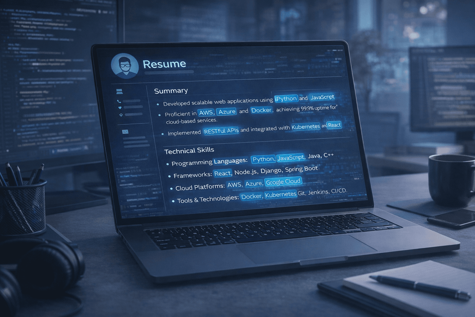 Software engineer resume with ATS keywords highlighted showing must-have terms for tech roles in 2026