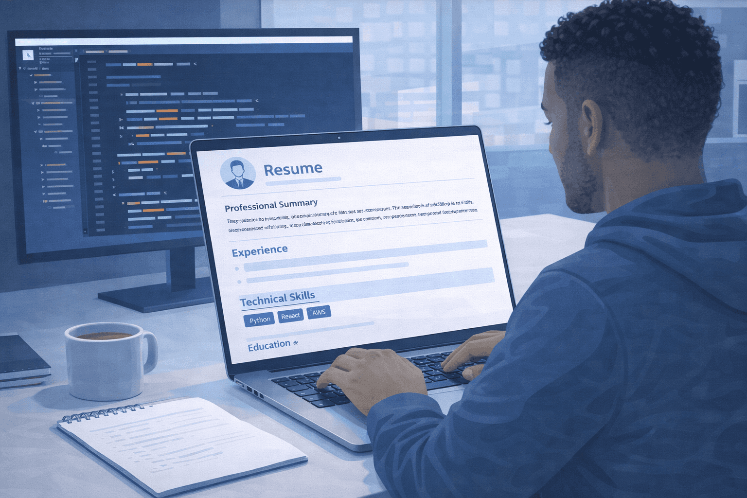 Software engineer reviewing ATS-optimised resume in 2026 showing examples for junior mid senior and full stack developer role