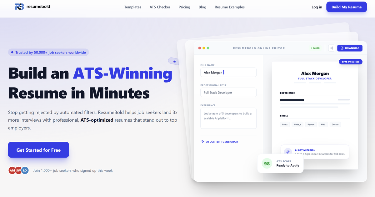 Free AI Resume Builder | Create ATS-Optimized Resumes in Minutes ...